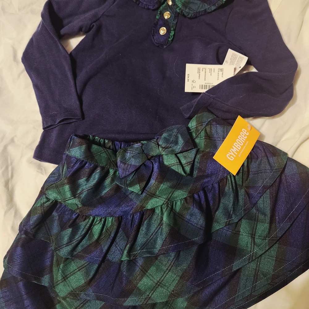 Gymboree Navy Top and Plaid Skirt Set